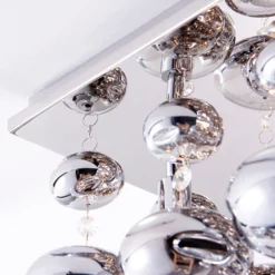 Plafón Lindby Esfera, gris humo, cristal, 4 luces, 35cm