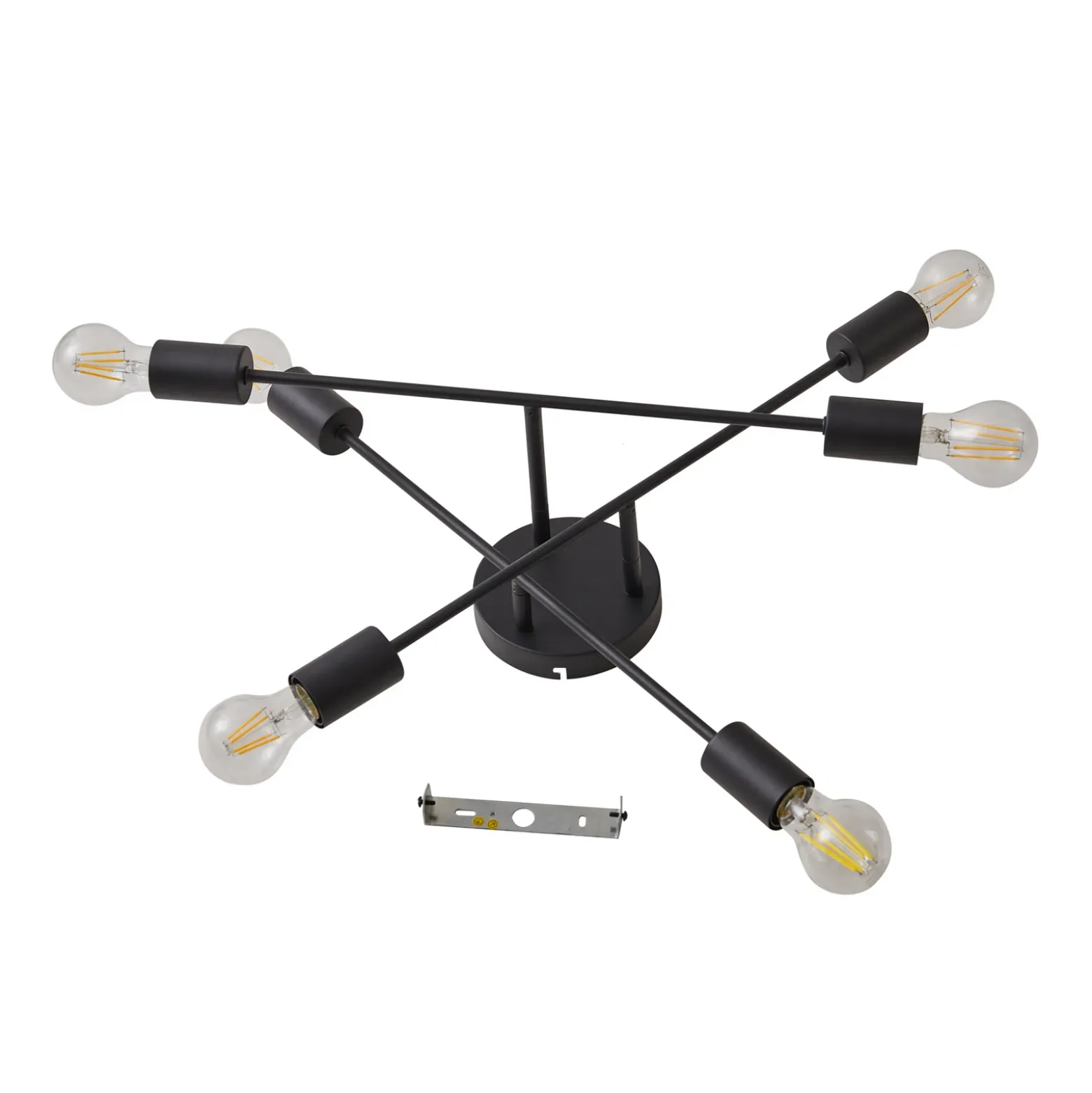 Plafón Lindby Estar, negro, de metal, 6 luces, Ø 56 cm