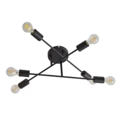 Plafón Lindby Estar, negro, de metal, 6 luces, Ø 56 cm