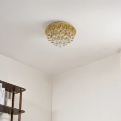 Plafón Lindby Gillion, 4 luces, dorada, cristal, Ø 35 cm