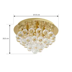 Plafón Lindby Gillion, 4 luces, dorada, cristal, Ø 35 cm
