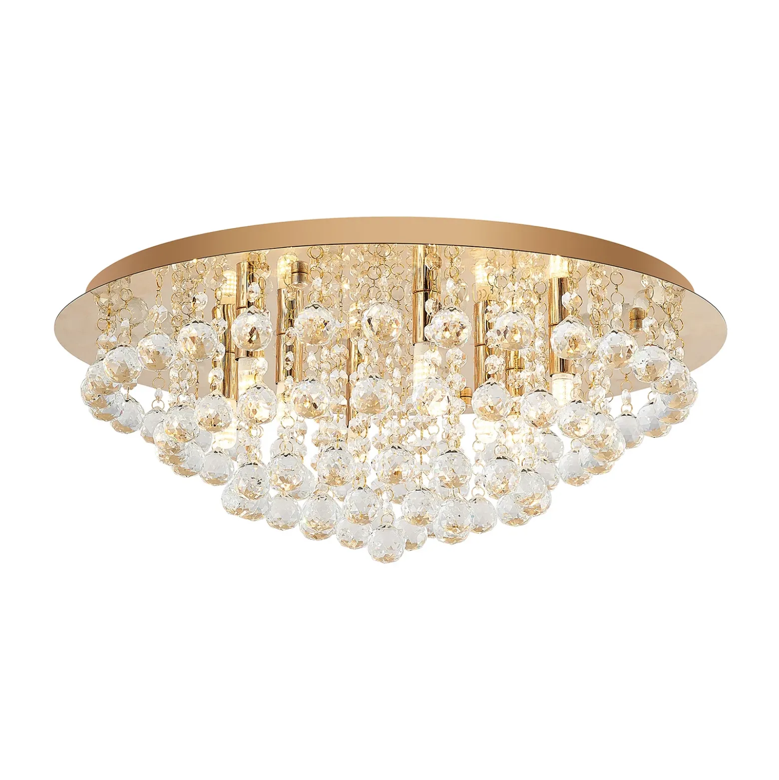 Plafón Lindby Gillion, 8 luces, dorado, cristal, Ø 55cm