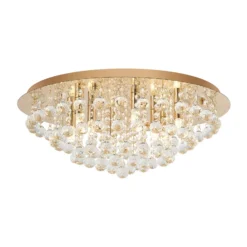 Plafón Lindby Gillion, 8 luces, dorado, cristal, Ø 55cm