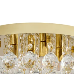 Plafón Lindby Gillion, 4 luces, dorada, cristal, Ø 35 cm