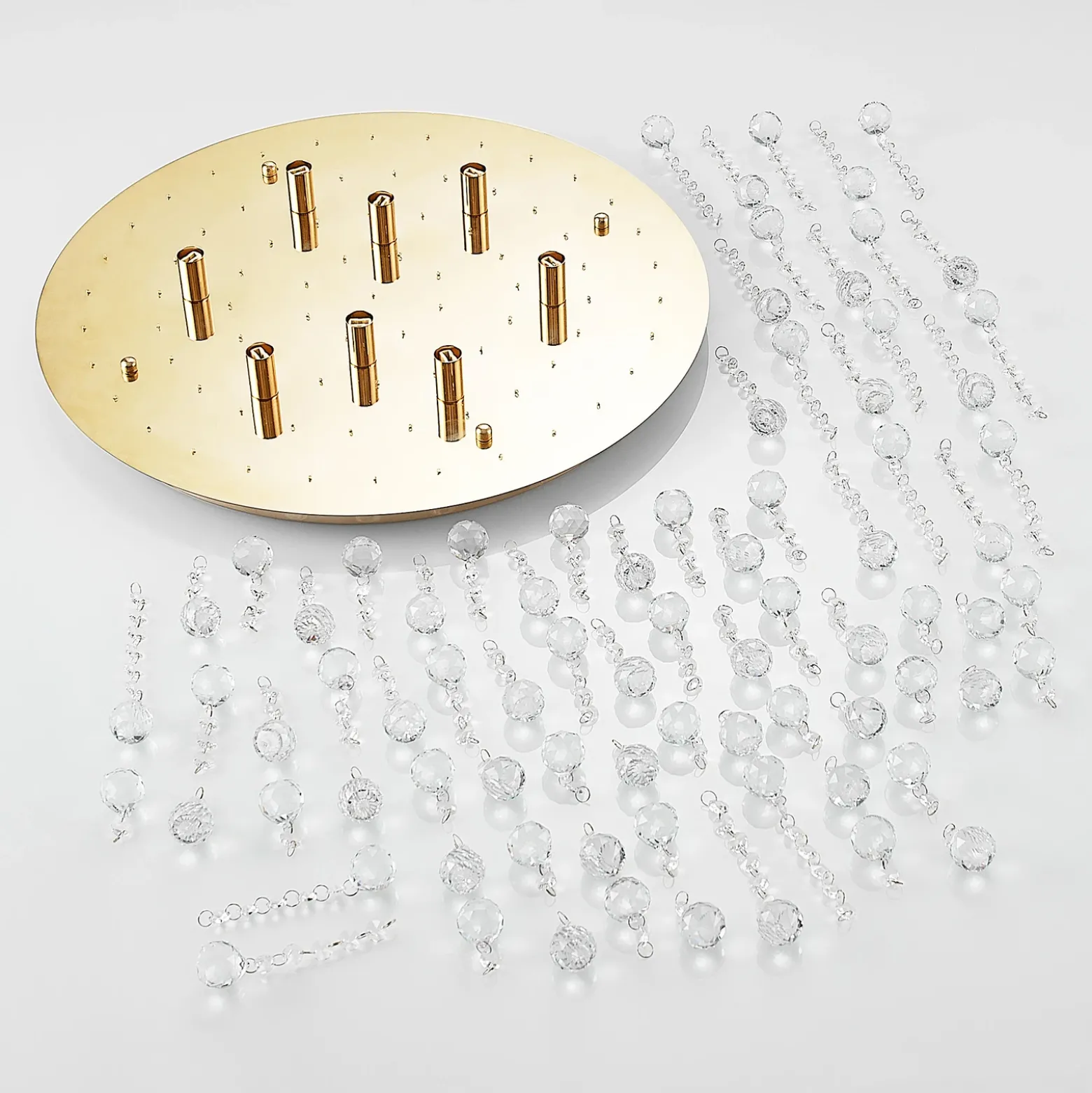 Plafón Lindby Gillion, 8 luces, dorado, cristal, Ø 55cm