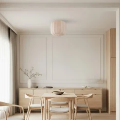 Plafón Lindby Helin, beige, tela, Ø 35 cm