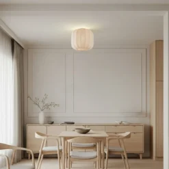 Plafón Lindby Helin, beige, tela, Ø 35 cm