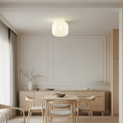 Plafón Lindby Helin, blanco, tela, Ø 35 cm