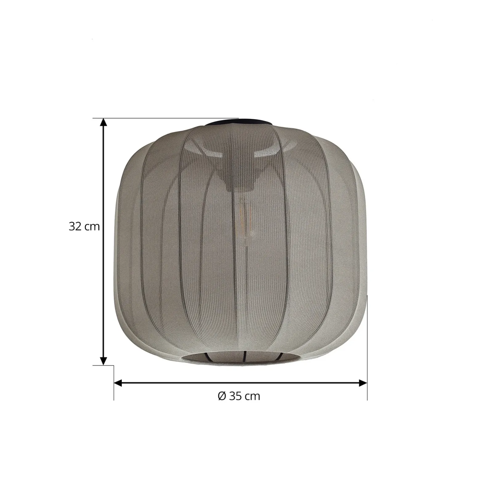 Plafón Lindby Helin, gris, tela, Ø 35 cm