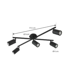 Plafón Lindby Joffrey, 78 cm, negro, 5 luces, GU10