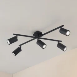Plafón Lindby Joffrey, 78 cm, negro, 5 luces, GU10