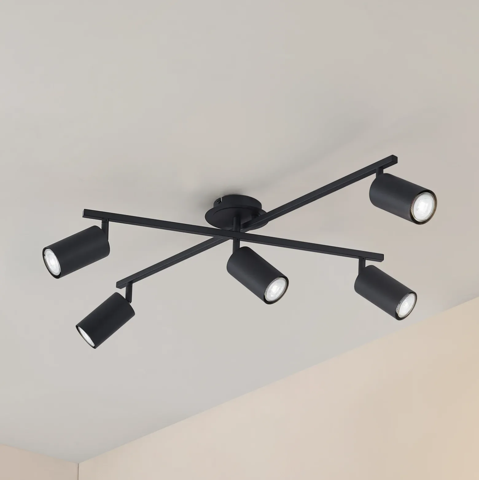 Plafón Lindby Joffrey, 78 cm, negro, 5 luces, GU10