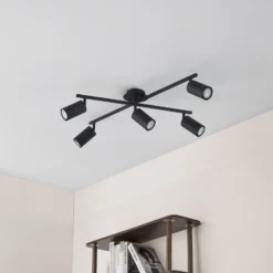 Plafón Lindby Joffrey, 78 cm, negro, 5 luces, GU10
