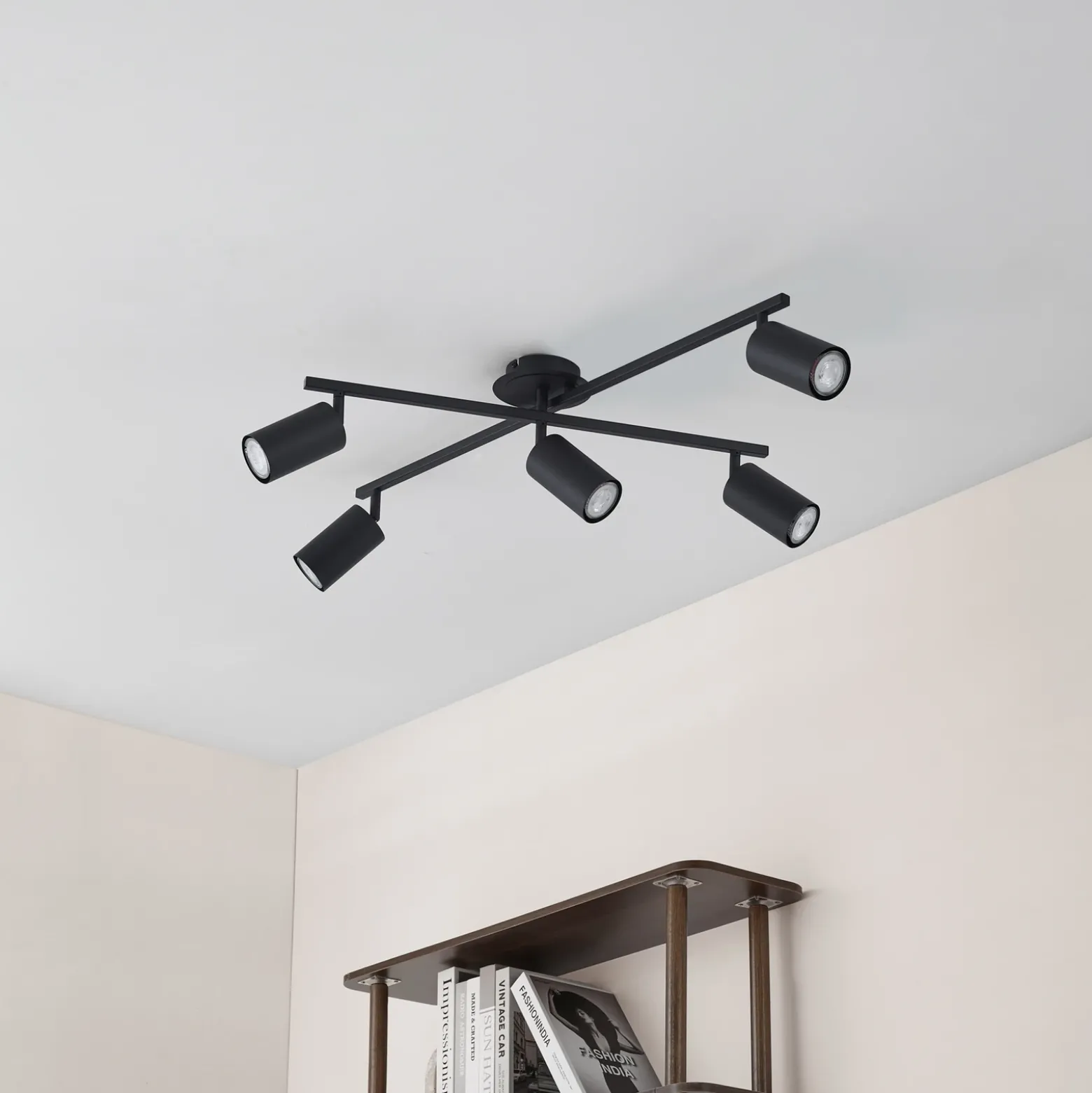 Plafón Lindby Joffrey, 78 cm, negro, 5 luces, GU10
