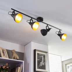 Plafón Lindby Julin, 85 cm, 4 luces, negro-dorado