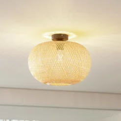 Plafón Lindby Kessia, bambú natural, Ø 40 cm