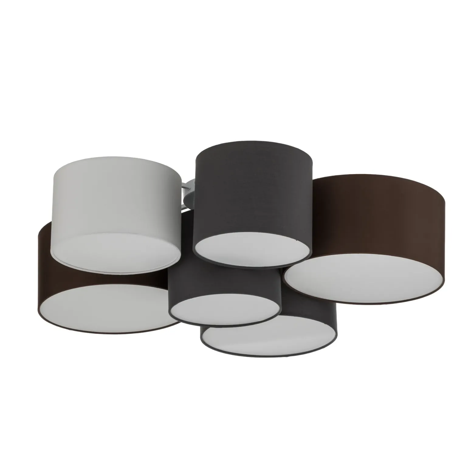 Plafón Lindby Laurenz, 6 luces, gris/marrón, textil