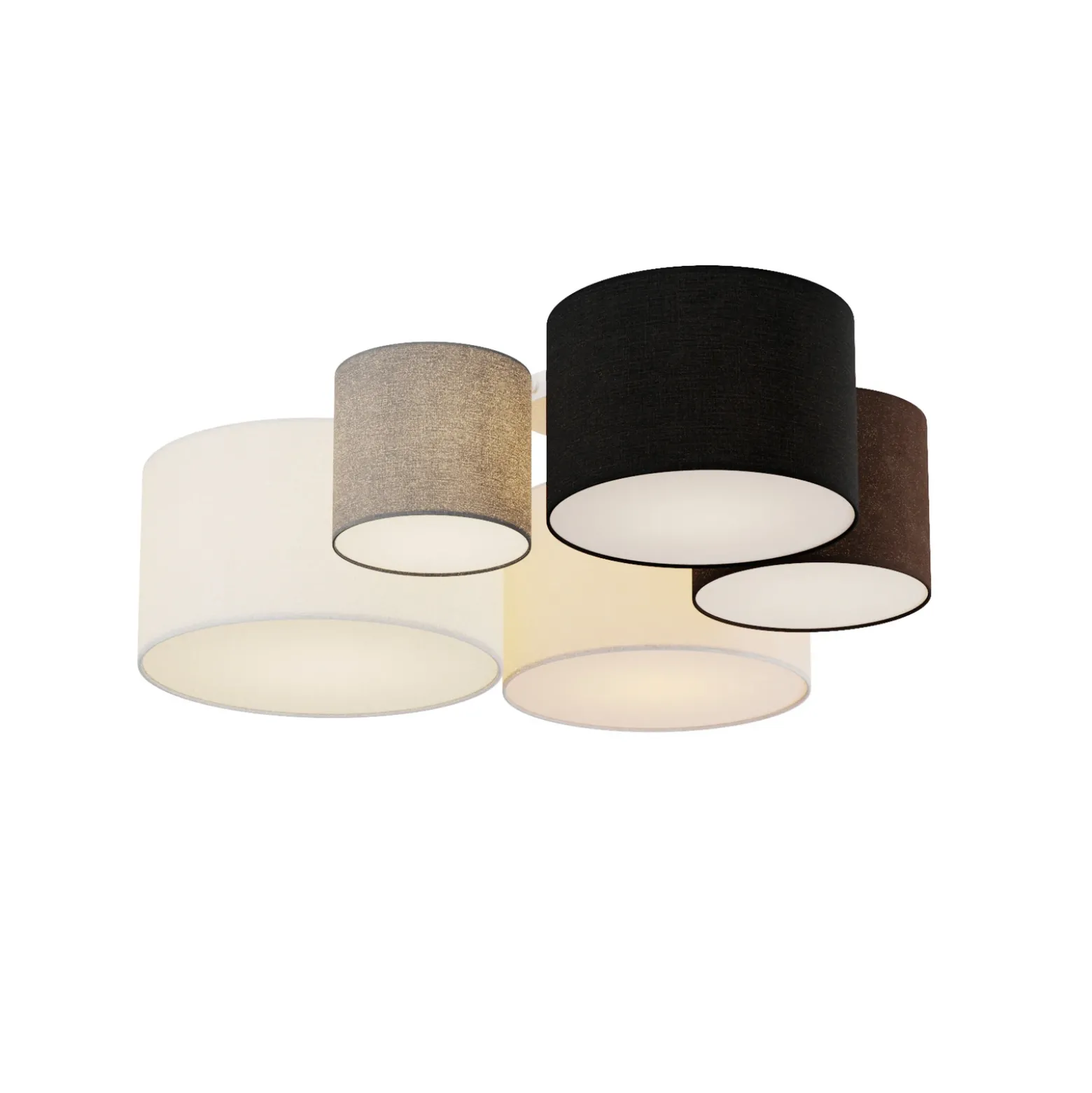 Plafón Lindby Laurenz, 5 luces, marrón/beige, textil