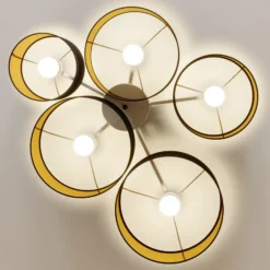 Plafón Lindby Laurenz, 5 luces, negro/dorado, textil