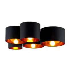 Plafón Lindby Laurenz, 5 luces, negro/dorado, textil