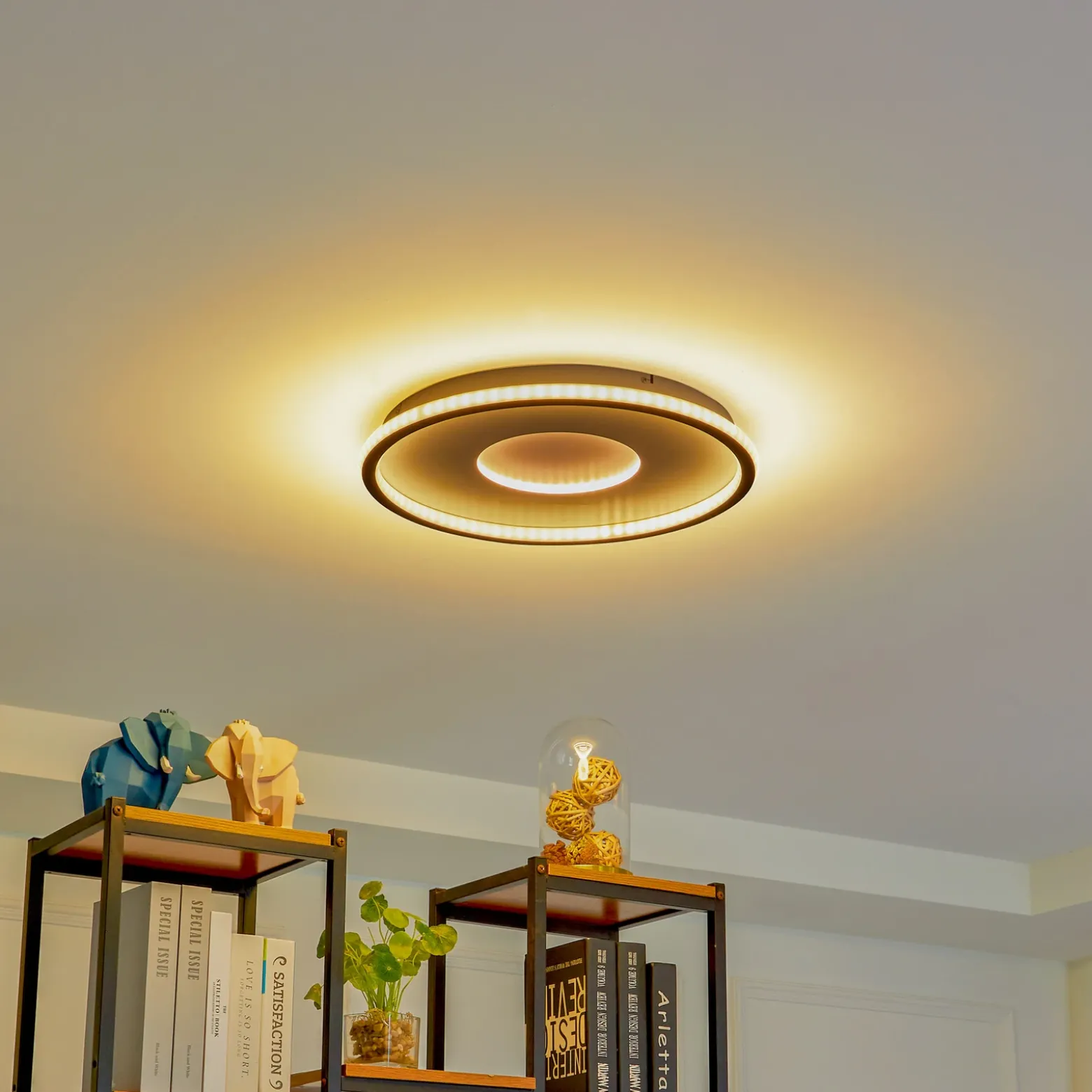 Plafón Lindby LED Edenia, blanco/negro, CCT, Ø 51 cm