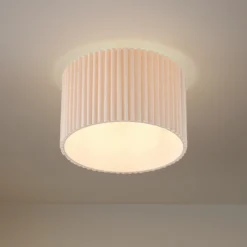 Plafón Lindby Libbie, Ø 45 cm, lino, color crema