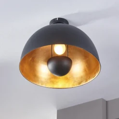 Plafón Lindby Lya, Ø 40 cm, negro-oro, metal