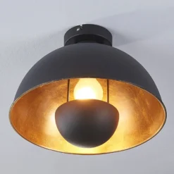 Plafón Lindby Lya, Ø 31 cm, negro-oro, metal, E27