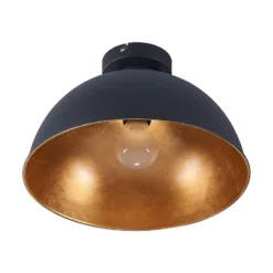 Plafón Lindby Lya, Ø 31 cm, negro-oro, metal, E27