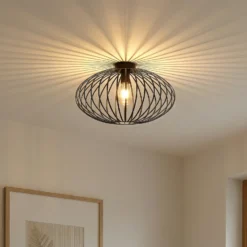 Plafón Lindby Maivi, negro, 50 cm, hierro, jaula