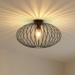 Plafón Lindby Maivi, negro, 50 cm, hierro, jaula
