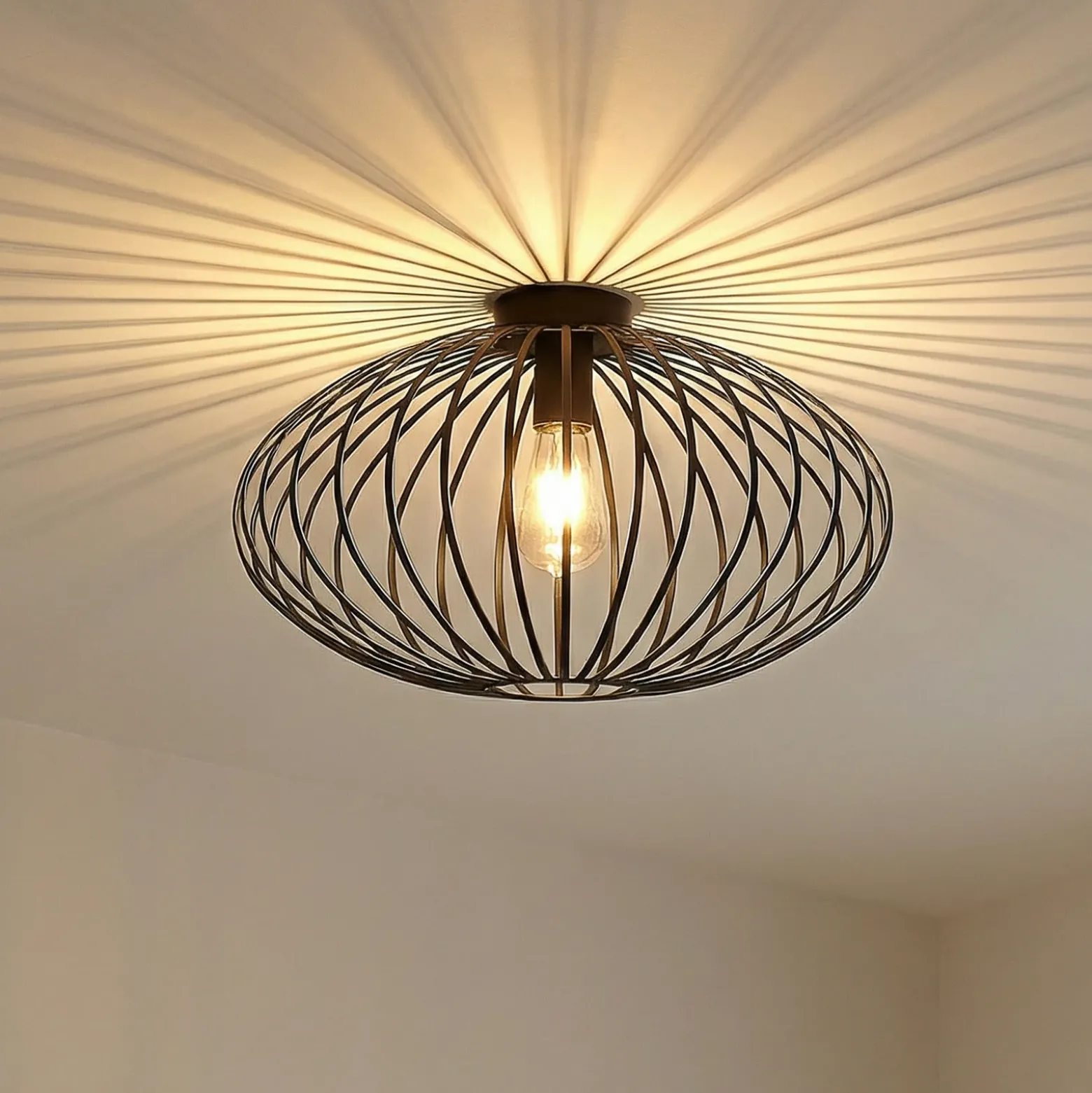 Plafón Lindby Maivi, negro, 50 cm, hierro, jaula