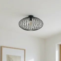 Plafón Lindby Maivi, negro, 50 cm, hierro, jaula