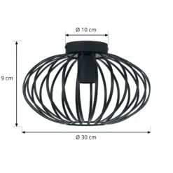 Plafón Lindby Maivi, negro, 30 cm, hierro, jaula