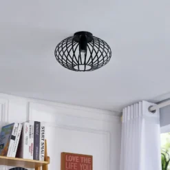 Plafón Lindby Maivi, negro, 30 cm, hierro, jaula