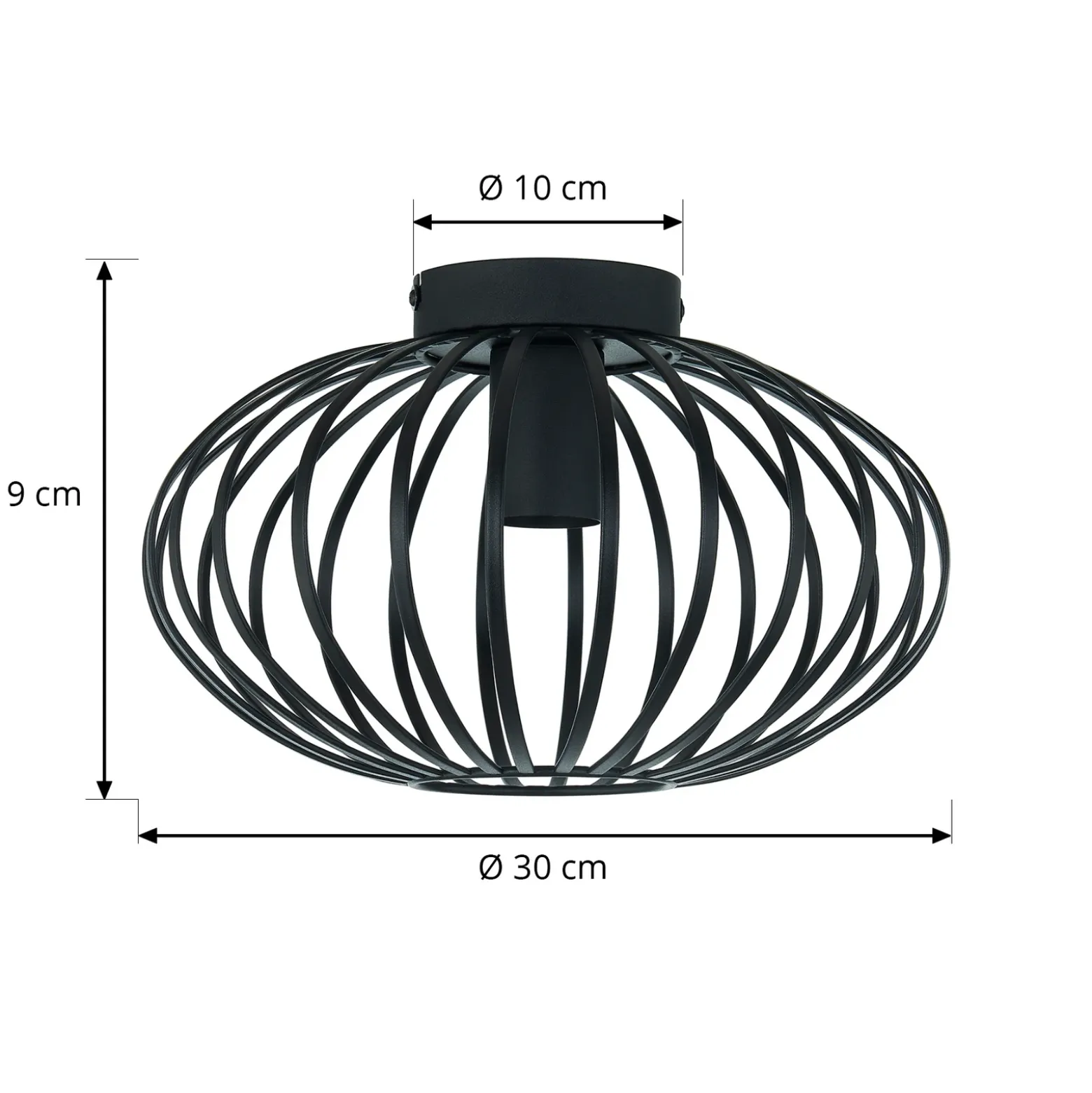 Plafón Lindby Maivi, negro, 30 cm, hierro, jaula