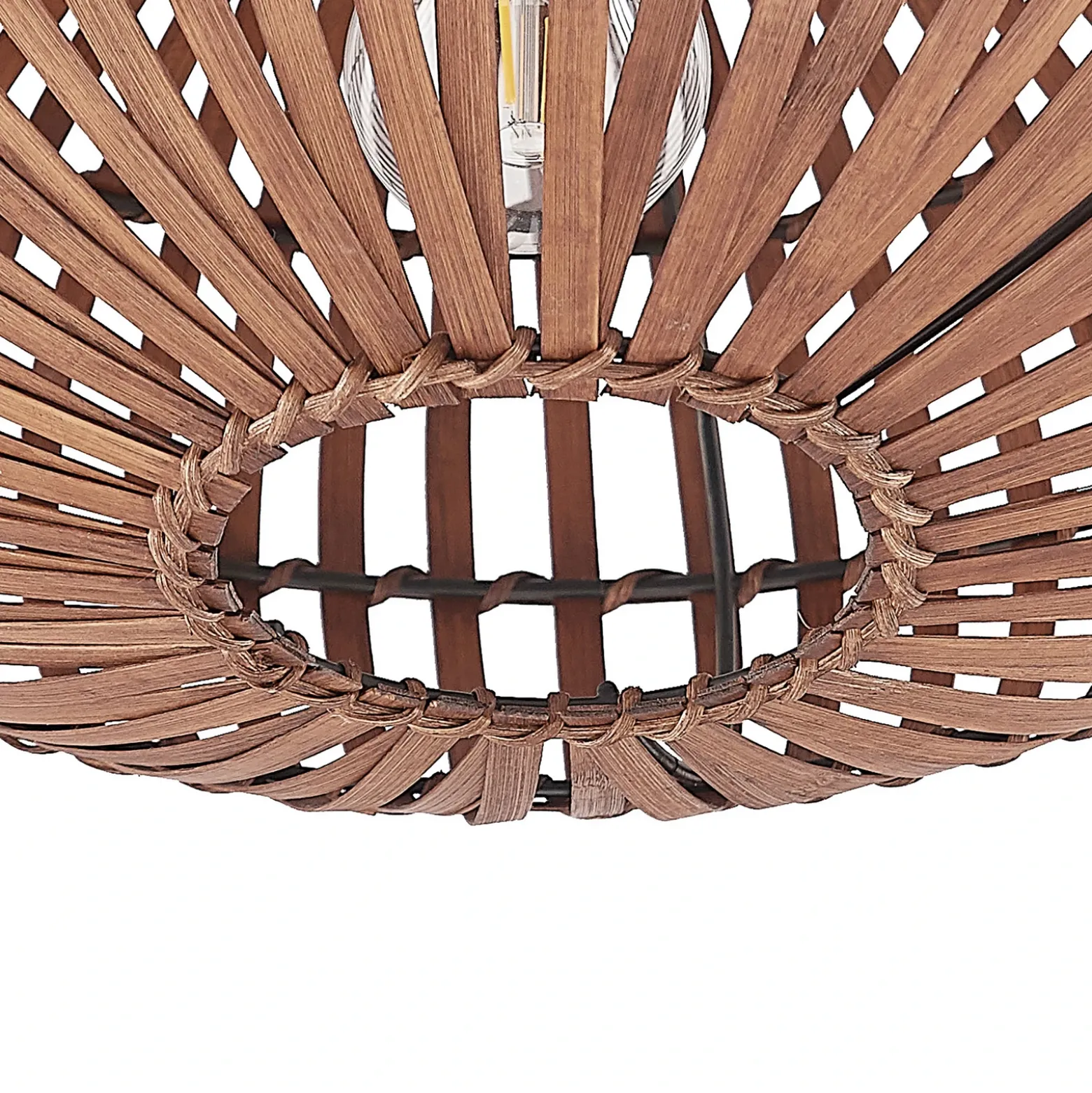 Plafón Lindby Majeora, Ø 40 cm, marrón, bambú