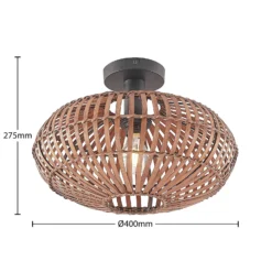 Plafón Lindby Majeora, Ø 40 cm, marrón, bambú