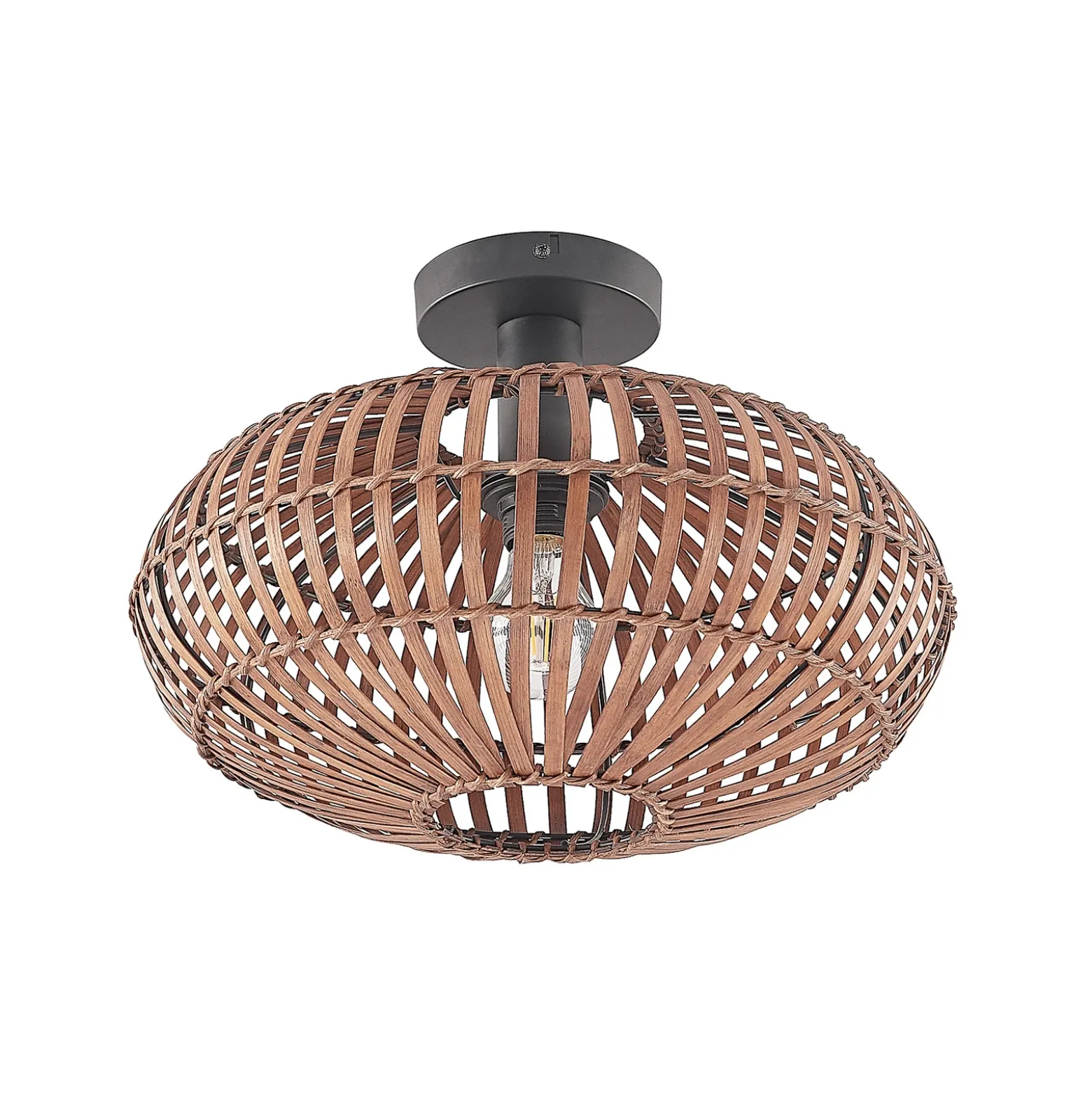 Plafón Lindby Majeora, Ø 40 cm, marrón, bambú