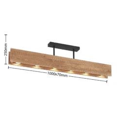 Plafón Lindby Malwin, GU10, 100 cm de largo, 6 luces, madera