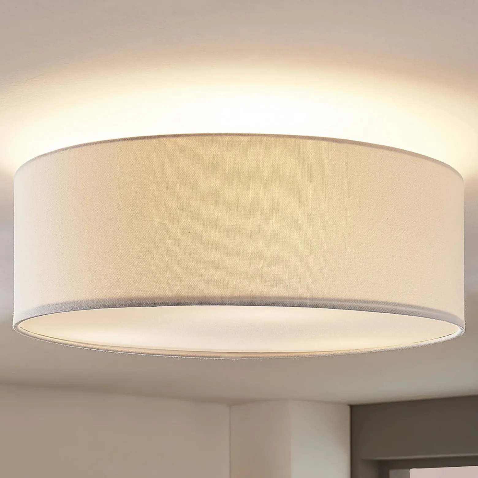 Plafón Lindby Mariat, blanco, lino, Ø 45 cm, E27