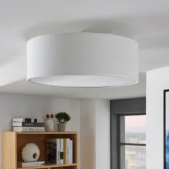 Plafón Lindby Mariat, blanco, lino, Ø 45 cm, E27