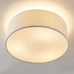 Plafón Lindby Mariat, blanco, lino, Ø 45 cm, E27