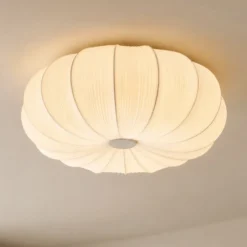 Plafón Lindby Marielle, Ø 55 cm, blanca, de tela, 3x E27