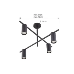 Plafón Lindby Marilou, negro arena, 4 luces, Ø 70cm