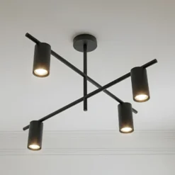 Plafón Lindby Marilou, negro arena, 4 luces, Ø 70cm