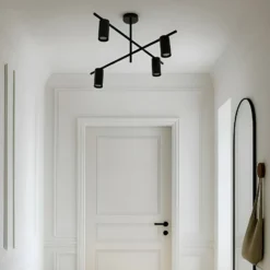 Plafón Lindby Marilou, negro arena, 4 luces, Ø 70cm