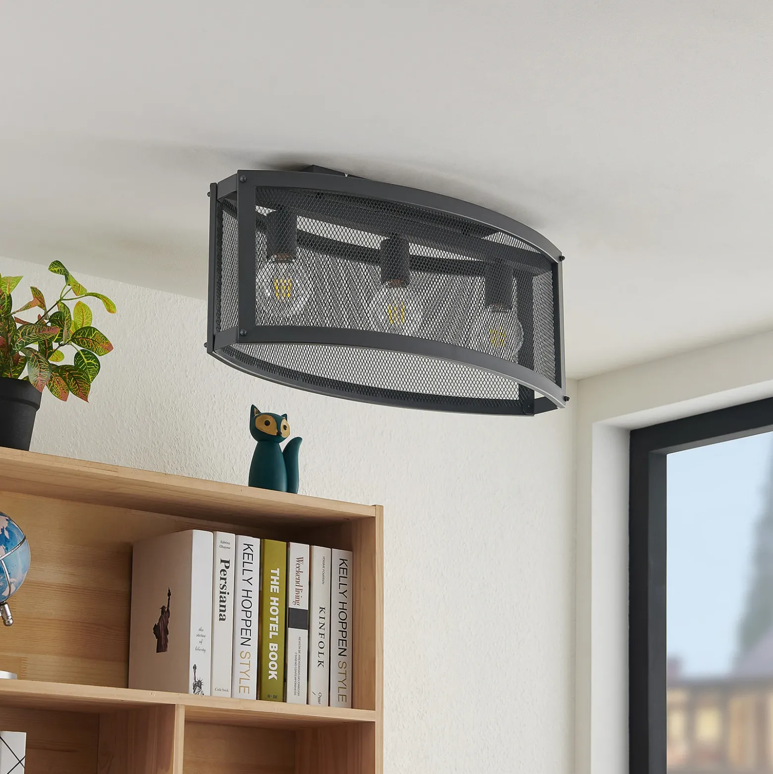 Plafón Lindby Mizgin con rejilla de 3 luces