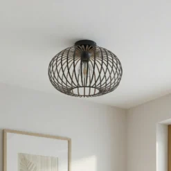 Plafón Lindby Nahele, marrón, metal, Ø 40 cm, E27