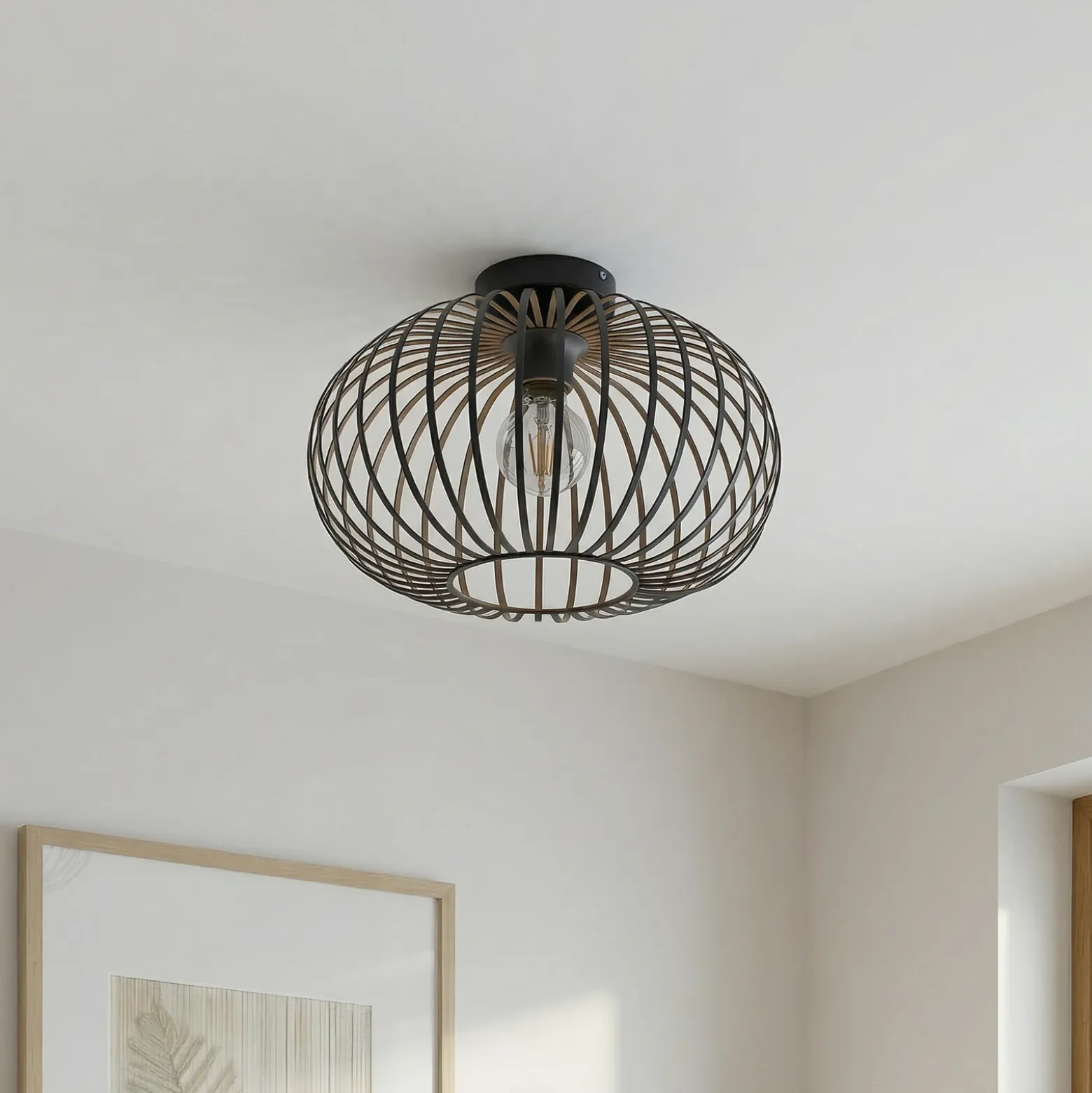 Plafón Lindby Nahele, marrón, metal, Ø 40 cm, E27